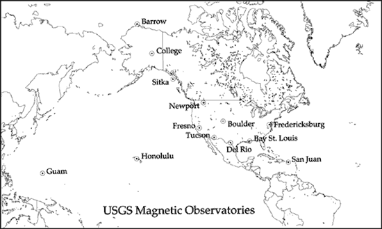 Geomagnetic observatory locations