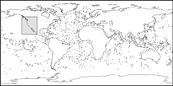 Figure 1. Location of coretop samples containing planktic foraminifera
