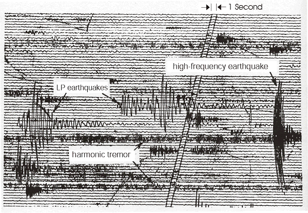 Seismogram from Nevado del Ruiz, Colombia.