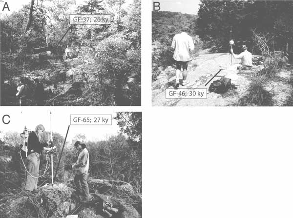 Photographs showing sample sites just above Great Falls. For a more detailed explanation, contact Paul Bierman at pbierman@zoo.uvm.edu.