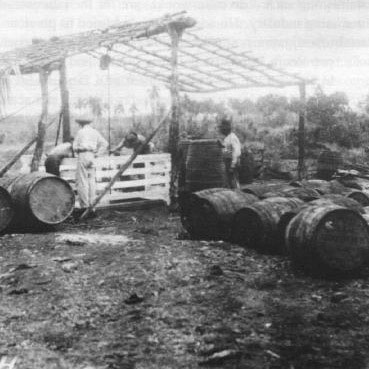 Figure 19. Photo shows a geologist examining an asphalt well in Cuba after the Spanish-American War, 1900.