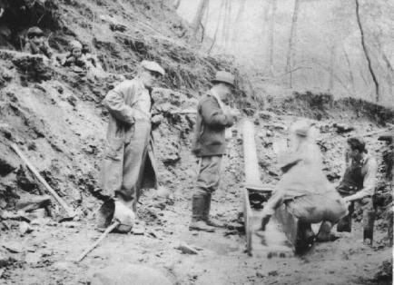 Figure 32. Photo of geologists examining placer gold in Georgia, 1934.