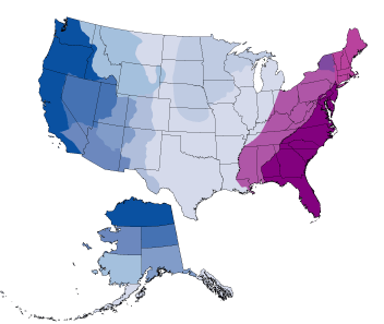 Color map of U.S. showing geographic regions assessed in this report