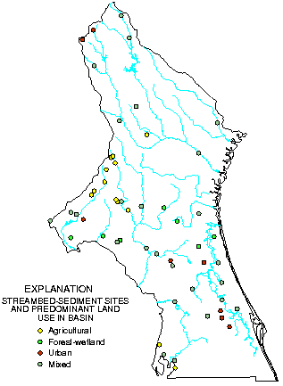 Map of streambed-sediment
 sampling sites
