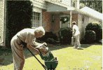 Photo of pesticides being applied to lawn