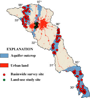 Map showing data collection sites for chemistry of ground water.