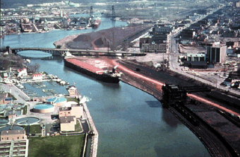 Figure 3. The port of Toledo, Ohio, on the Maumee River exports large amounts of grain from Midwestern farms. Toledo is an industrial center for automobile manufacturing. (Photograph from Ohio Lake Erie Commission.)