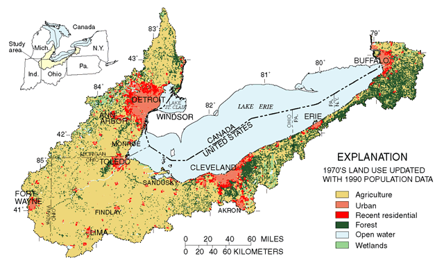 Land use in the Lake Erie-Lake Saint Clair Drainages was predominantly agricul and urban. This level of human activity has had substantial effects on water in the region.