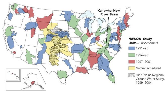 Map showing United State NAWQA Study Units location of Kanawha–New River Basin.