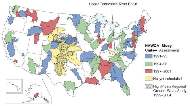 Map showing United State NAWQA Study Units location of Upper Tennessee River Basin