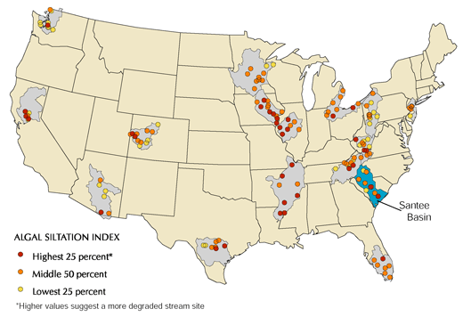 Map showing the United State Algal Siltation Index