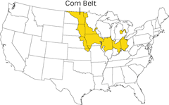 Map showing location of Corn Belt.