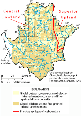 Figure 3. Surficial geology and physiographic provinces can affect water quality in the Study Unit.