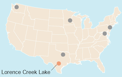 Locations of the five lakes in addition to Lorence Creek Lake for which water-quality trends from sediment cores are graphed.