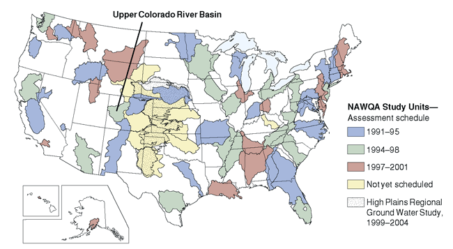 Map showing United State NAWQA Study Units location. Upper Colorado River Basin