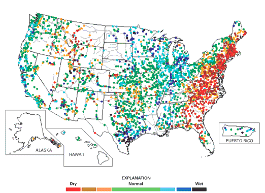 Map show near-realtime streamflow in the US