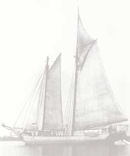 Photo from the inside cover showing the Minnie T. Phillips. It was built in Baltimore, Maryland, in 1873 and used primarily in the coasting trade to the Bahamas. Photo from Chesapeake Bay Schooners by Snediker and Jensen, 1992.