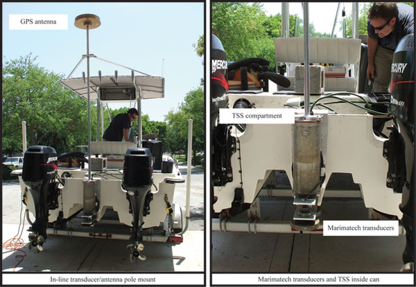 Photo showing survey equipment set up on RV TwinVee
