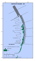 Thumbnail image showing preview of single-beam bathymetry survey tracklines surveyed around the Chandeleur Islands