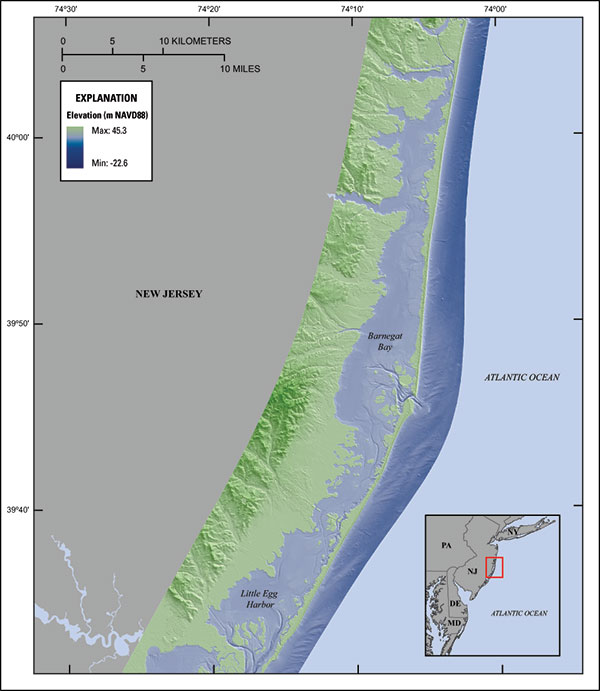 Map showing location of Barnegat Bay–Little Egg Harbor estuary, New Jersey