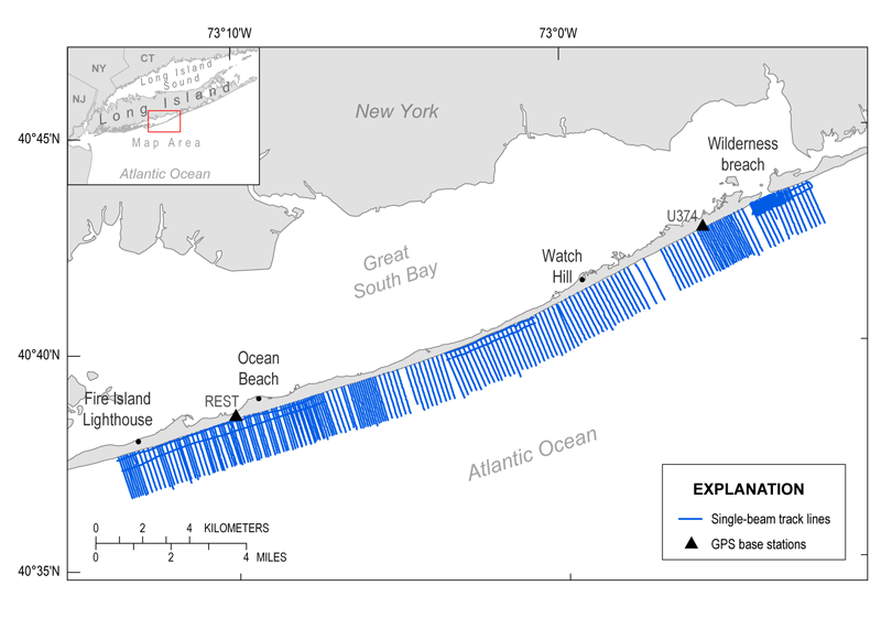 Shoreface single-beam track lines surveyed in June 2014 at Fire Island, NY.
