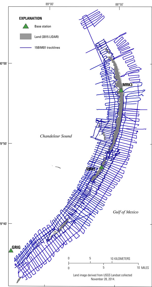 Trackline map coverage for the 2015 Barrier Island Comprehensive Monitoring (BICM) single-beam bathymetry survey of the Chandeleur Islands, Louisiana.