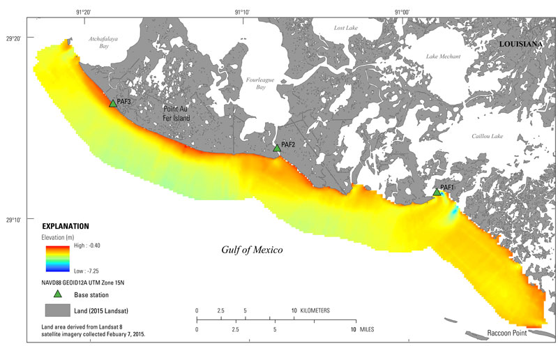 The final 200-meter (m) Digital Elevation Model (DEM) for the 2015 Point Au Fer, Louisiana, single-beam bathymetry survey.
