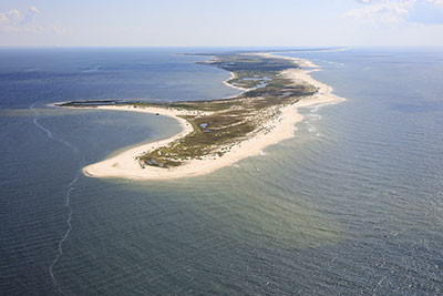 Oblique aerial photograph looking east-southeast at Ship Island showing Horn Island, September 2016.