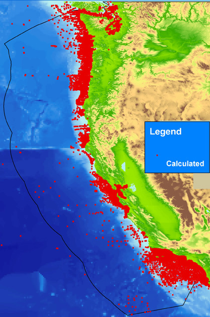 Image showing the distribution of calculated data for the U.S. Pacific Coast from usSEABED.
