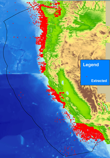 Image showing the distribution of analytical lab-based (extracted) data for the U.S. Pacific Coast from usSEABED.
