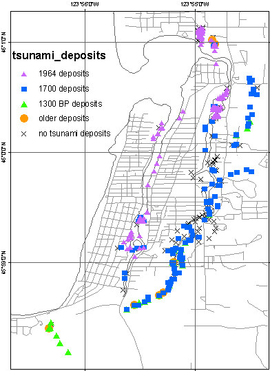 map of locations sampled for tsunami deposits