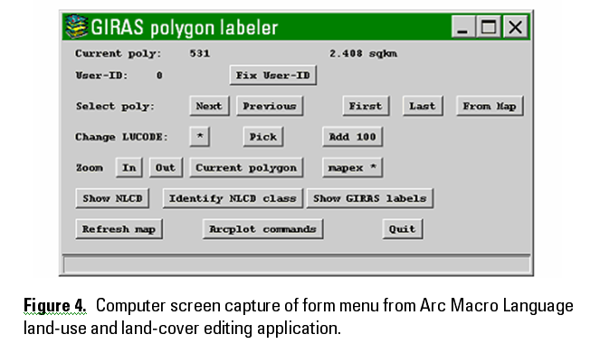 Figure 4. Computer screen capture of form menu from Arc Macro Language land-use and land-cover editing application.