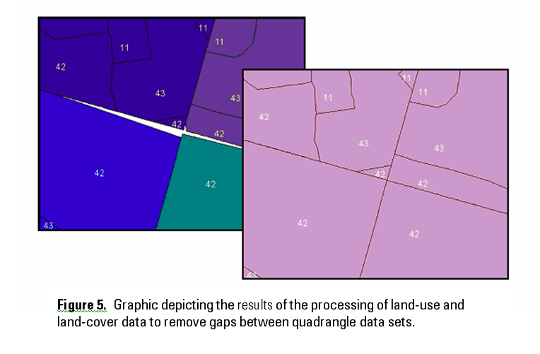 Figure 5. Graphic depicting the results of the processing of land-use and land-cover data to remove gaps between quadrangle data sets.