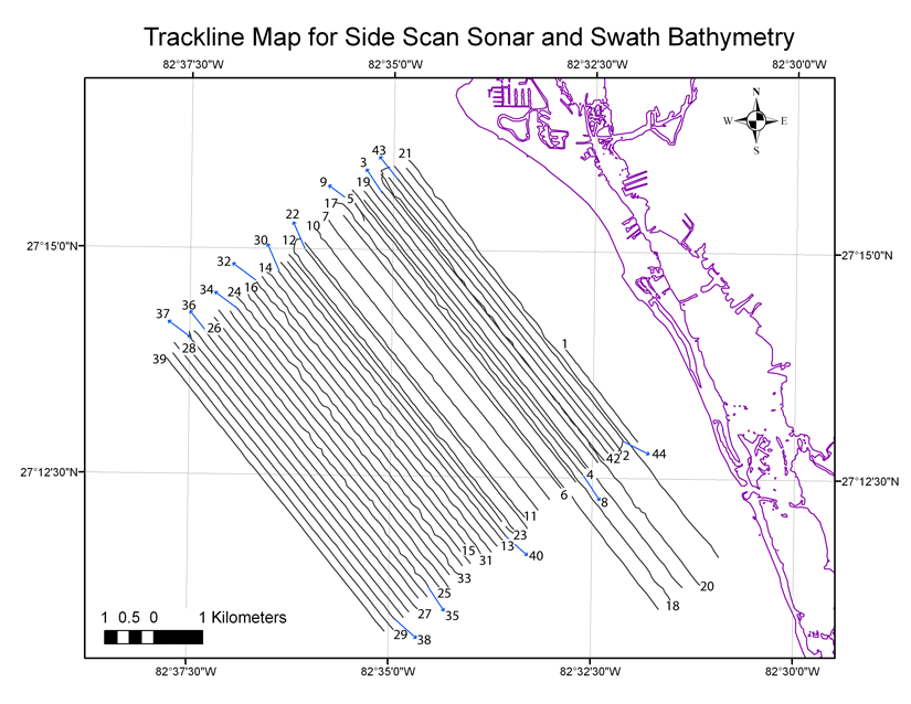 Trackline Map for Side Scan Sonar and Swath Bathymetry