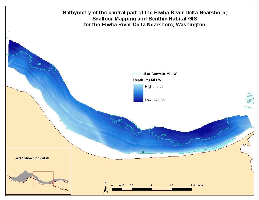 Map showing bathymetry data for the central part of cruise K-1-05-PS