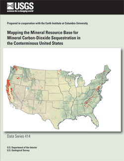 Capa do relatório do US Geological Survey, com mapa das áreas com potencial de absorver CO2