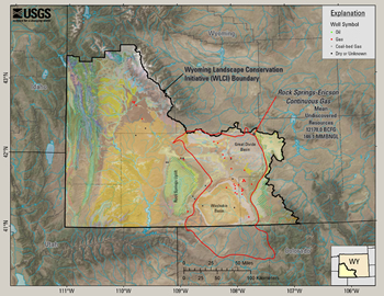 Rock Springs Formation-Ericson Sandstone wells at the time of the assessment (through 2001)