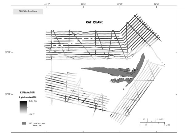Image showing side scan sonar grid of Cat Island