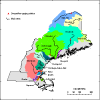 Map of river basins and streamflow gaging stations in the Gulf of Maine.