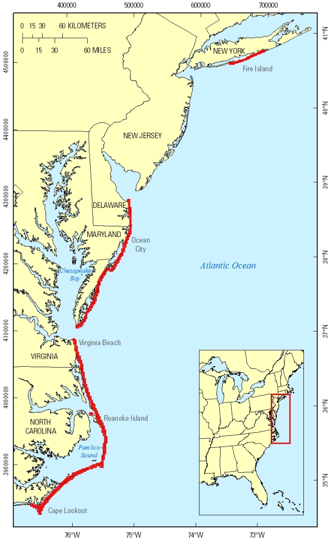 Map of the Atlantic coastline