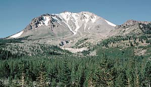 photograph showing the scars on the mountainside of Mount Lassen from its 1914 - 1917 series of eruptions