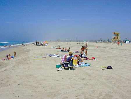 photograph showing people visiting Huntington Beach in southern California