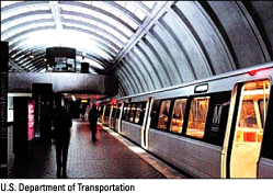 Photograph of Washington Metropolitan Area Transit Authority (WMATA) subway tunnel. [Photo by U.S. Department of Transportation] (Click to view larger image)