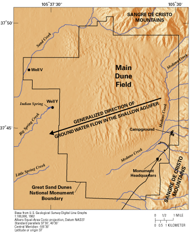 Figure 2. Shaded relief map of the Great Sand Dunes National Monument, south-central Colorado.