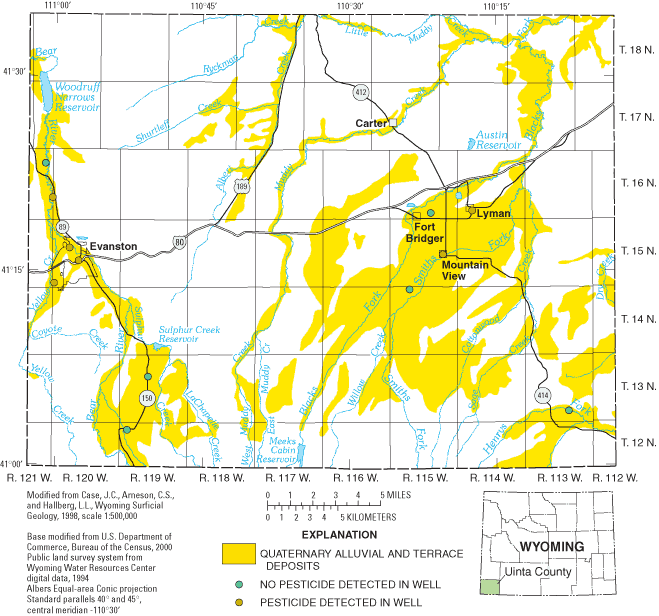 Figure 3. Location of wells sampled in Uinta County.