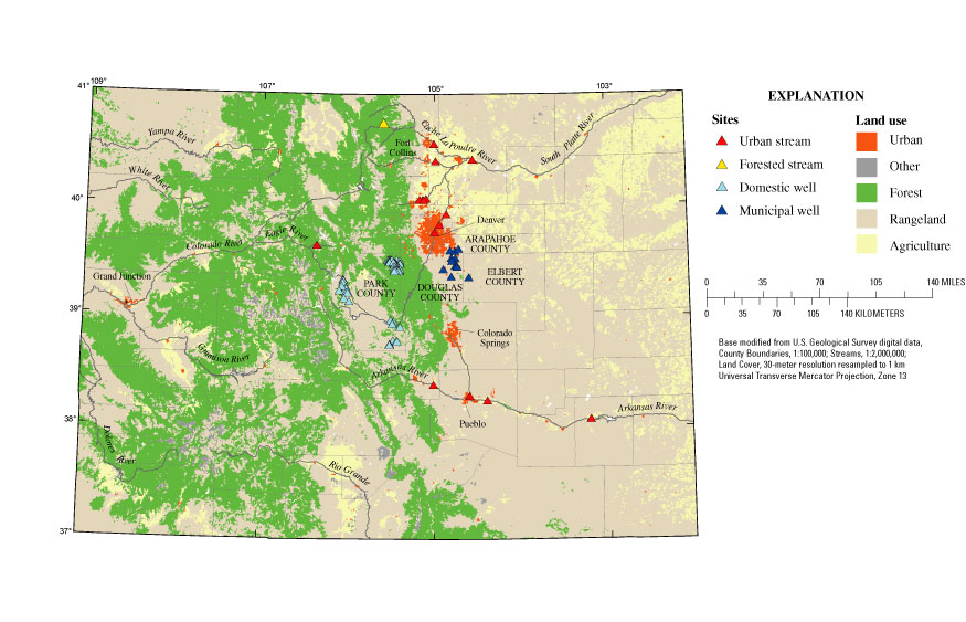 Figure 2. The U.S. Geological Survey has conducted a small number of studies in Colorado examining the occurrence of wastewater chemicals in streams in urban and forested areas and in ground water from domestic and municipal wells.