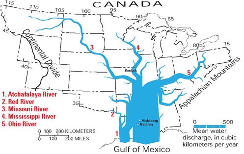 mississippi river map. Mississippi River basin with