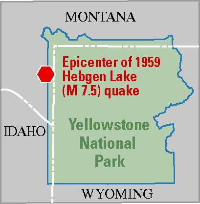 mapa de Yellowstone mostrando epicentro en el noroeste de las afueras del parque en el lado Montana