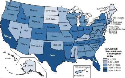 Map of 2000 water withdrawals by State