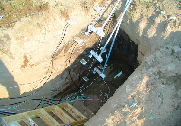 Figure 4. Instrumentation installed in the unsaturated zone at a site near Bemidji,
Minnesota, to estimate recharge using the UZMB method.